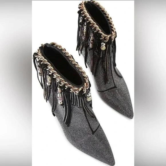 Kurt Geiger Fringe Crystal-Embellished Pointed Toe Women’s Boots Size 37 - Picture 2 of 5